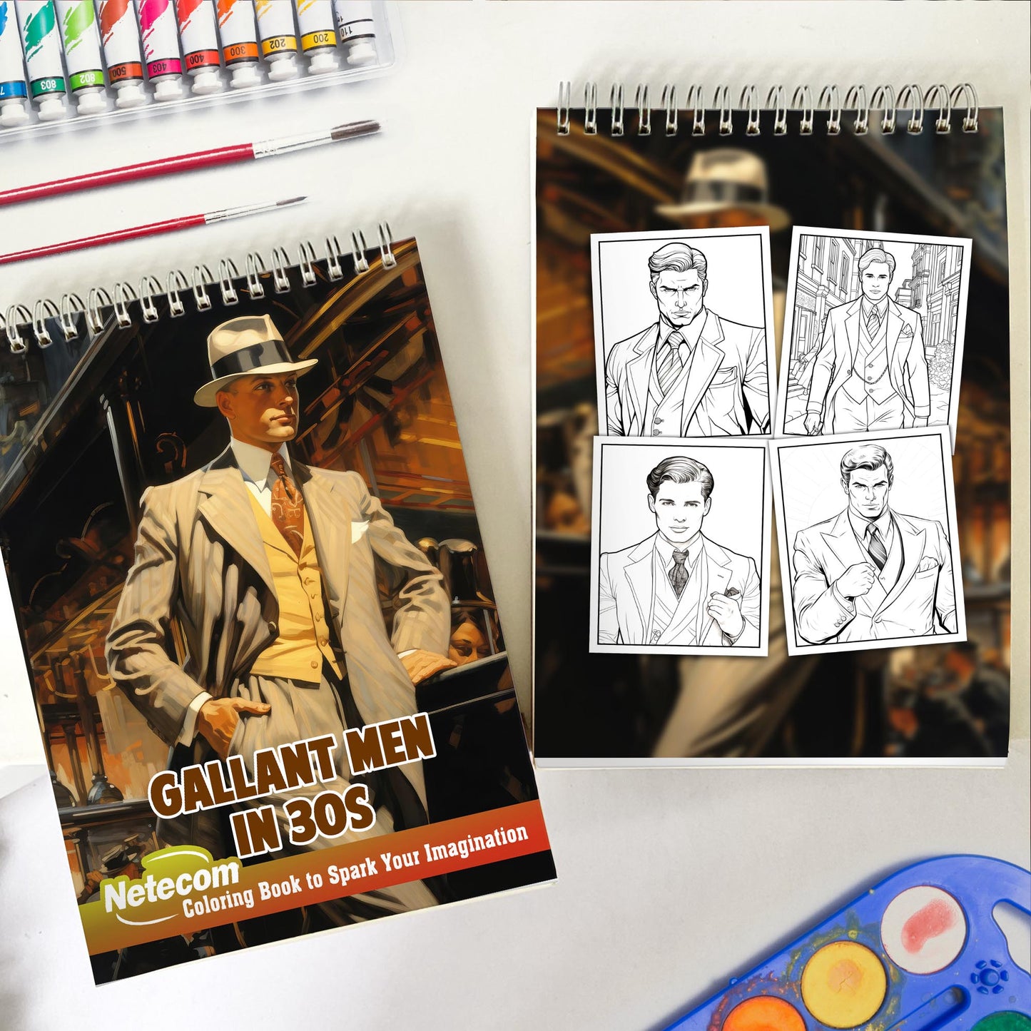 Gallant Men In 30s Spiral Bound Coloring Book, Step into the World of Chivalrous Men with 30 Entertaining Coloring Pages, Unraveling the Legacy of Gallant Manners in the 1930s