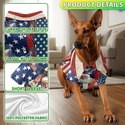 Patriotic American Christmas Santa Print Hawaii Dog and Owner Matching Shirts