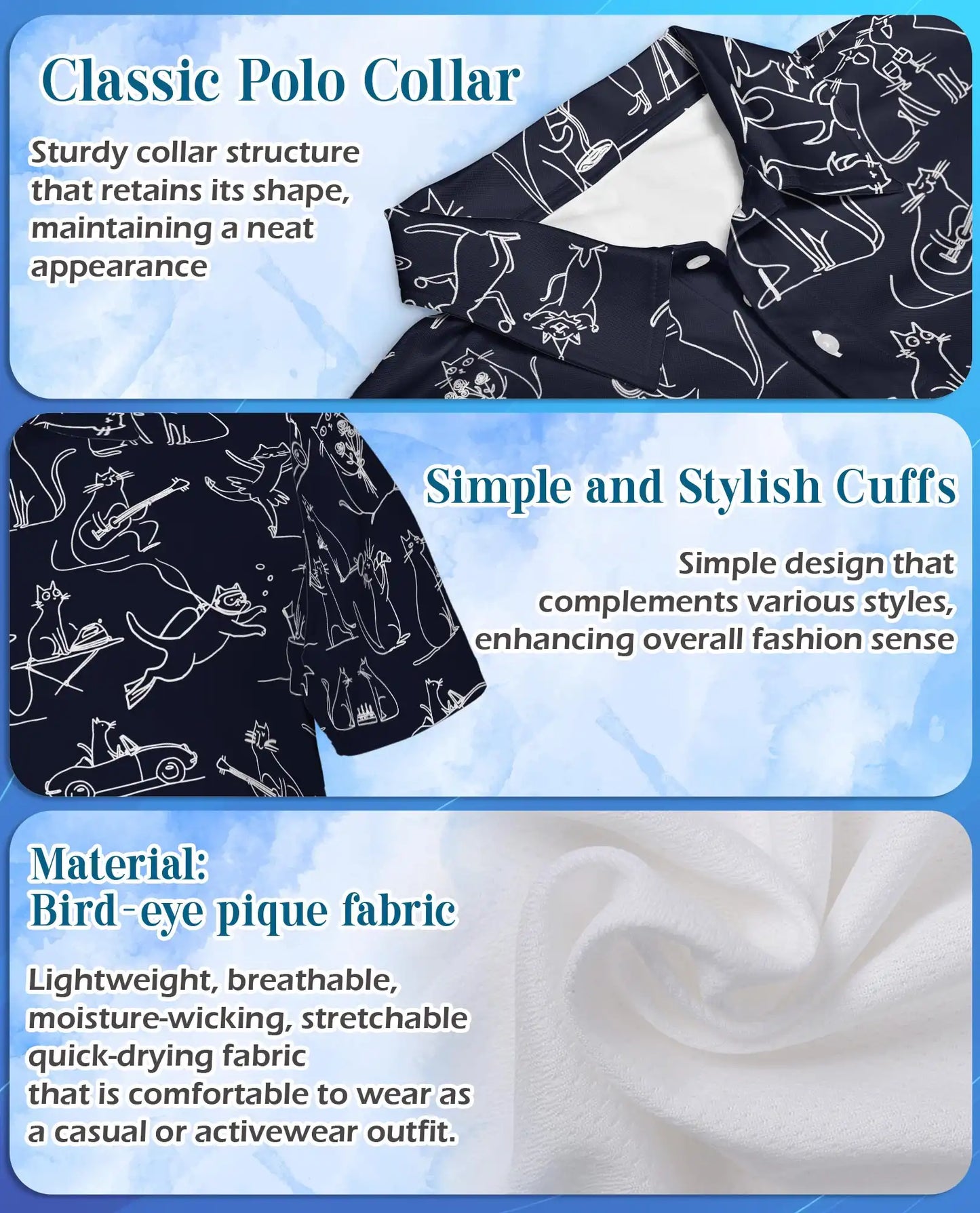 Funny Cat Doodle Polo Shirt - Whimsical Feline Sketch Style | Netecom