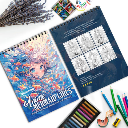 Anime Mermaid Girls Spiral Bound Coloring Book, Enchanting Anime Mermaid Scenes, Perfect for Fans of Anime and Underwater Fantasy Art