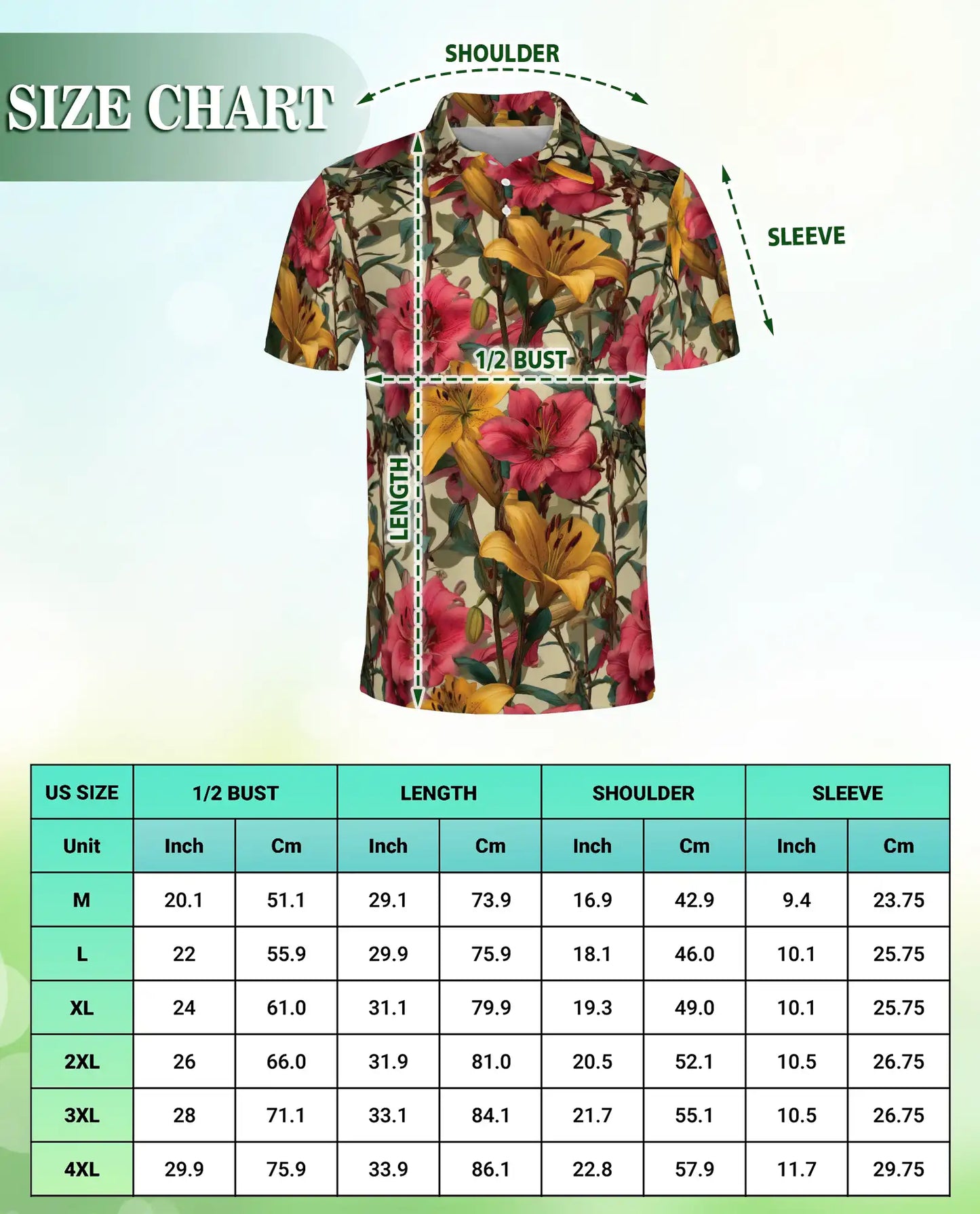 Vintage Lily Garden Floral Polo Shirt-Botanical Flower Pattern Design | Netecom
