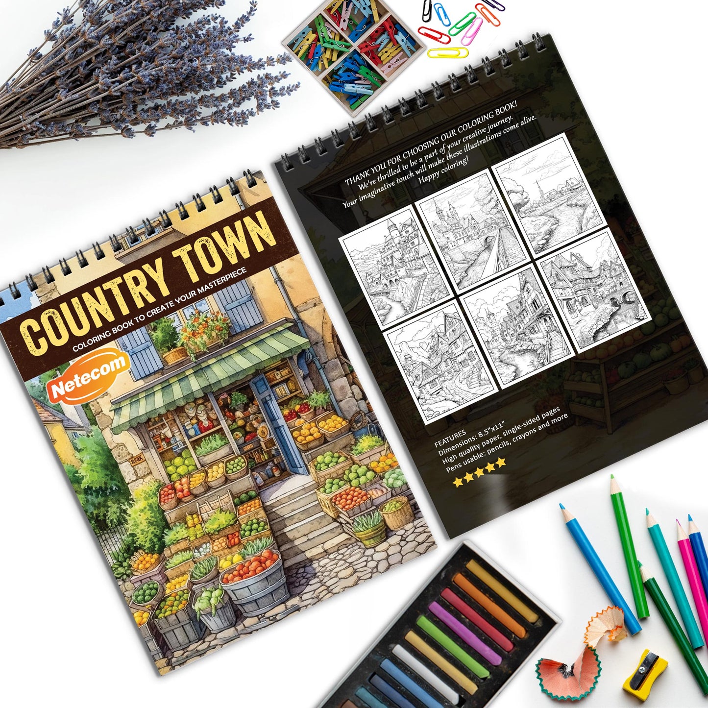 Country Town Spiral Bound Coloring Book, Picturesque Country Towns for Relaxing Coloring, Perfect for Those Seeking a Slice of Rural Life