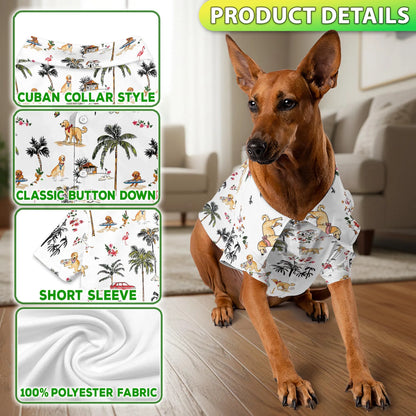 Cute Golden Retriever Beach Print Hawaii Dog and Owner Matching Button Shirts