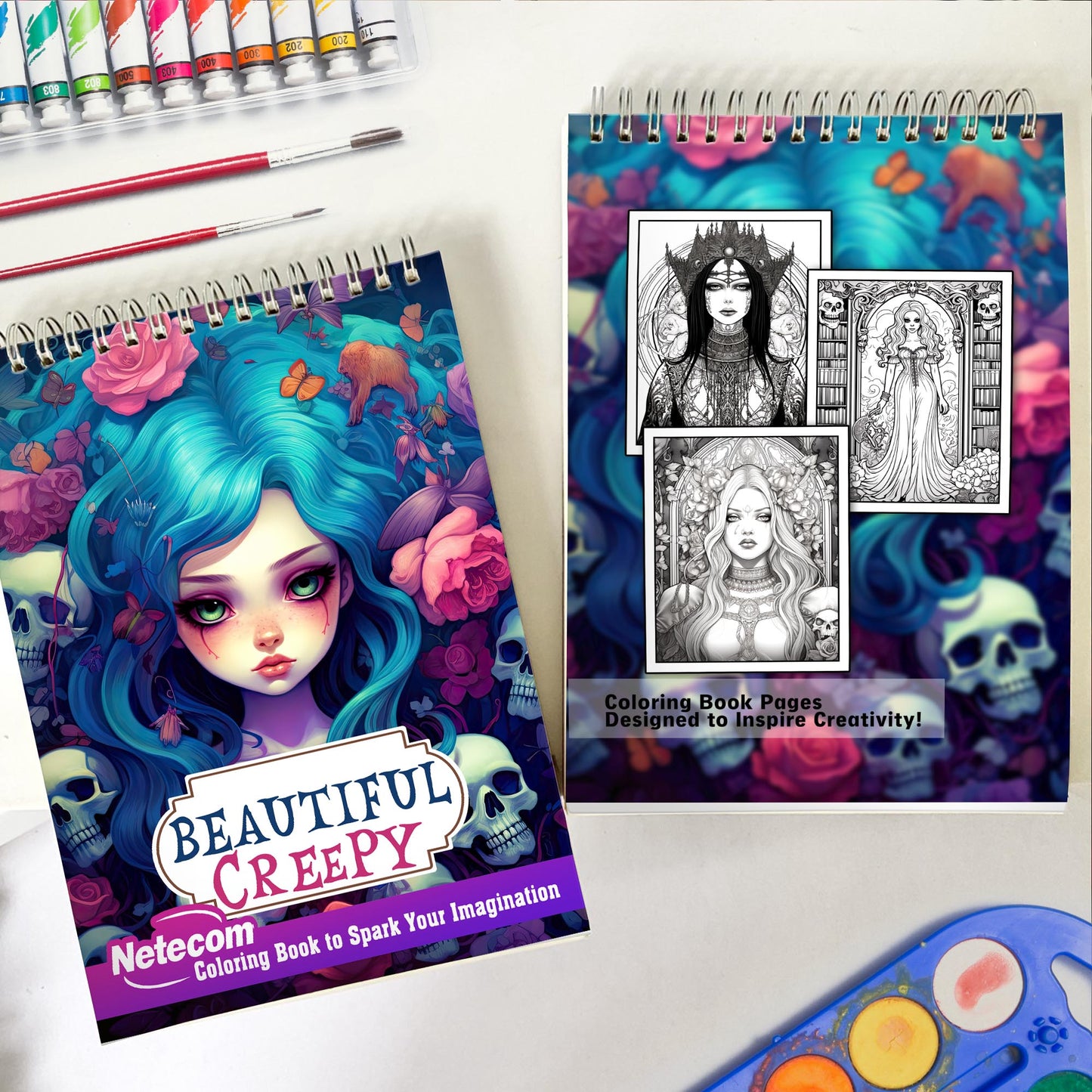 Beautiful Creepy Spiral Bound Coloring Book, Immerse Yourself in 30 Bewitching Coloring Pages, Combining Beauty and Chills for Adult Colorists