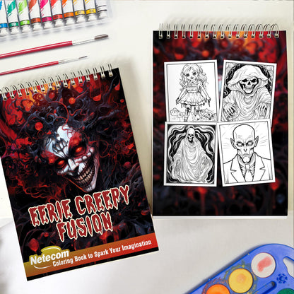 Eerie Creepy Fusion Spiral Bound Coloring Book, A Haunting Collection of Mysterious and Macabre Creations Await You in this Coloring Book Experience