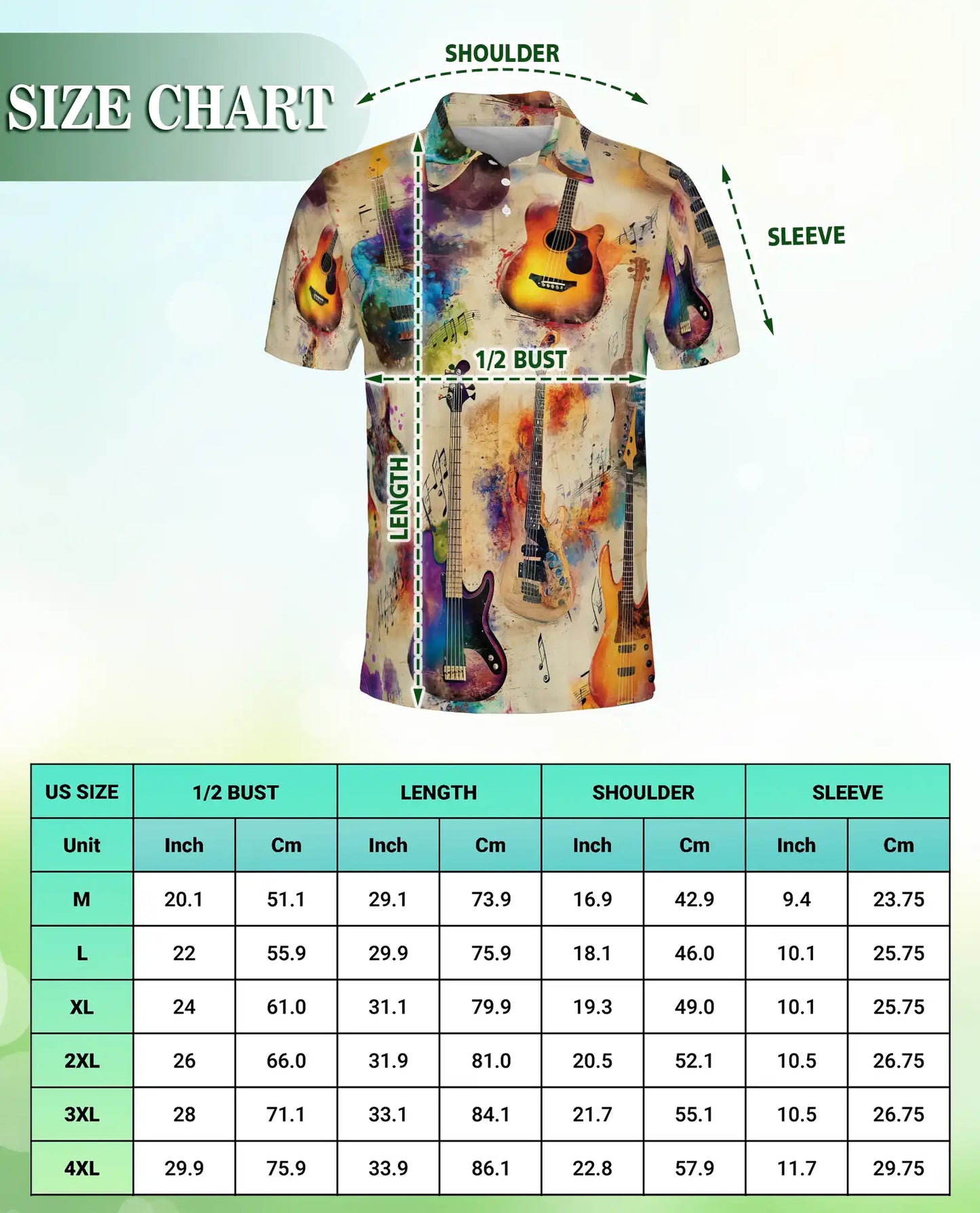 Watercolor Guitar Polo Shirt – Artistic Music Print | Netecom