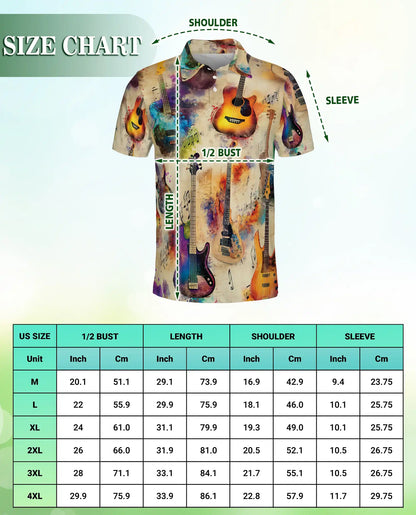 Watercolor Guitar Polo Shirt – Artistic Music Print | Netecom