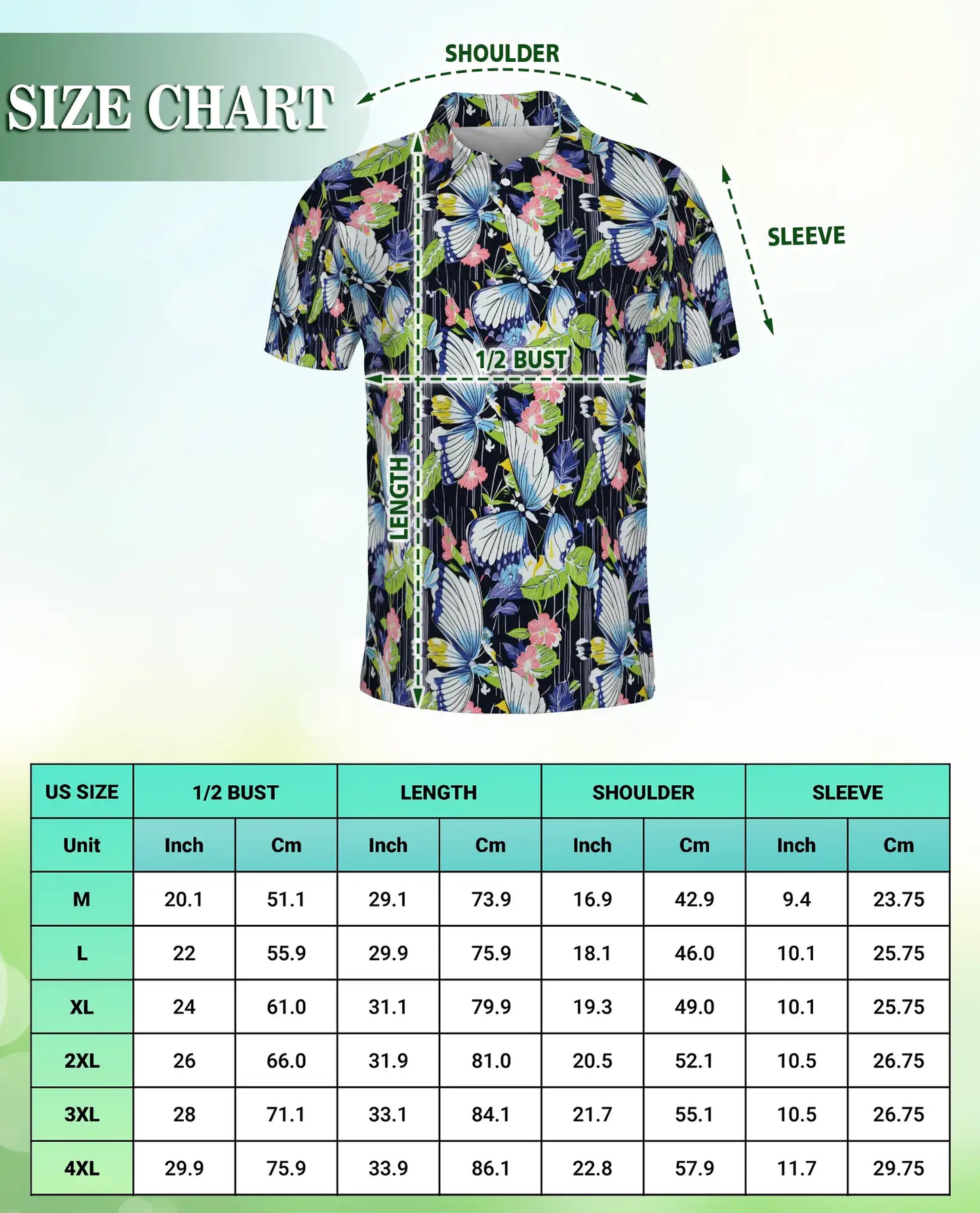 Tropical Butterfly 3D Polo Shirt for Men – Floral Nature Garden Style | Netecom
