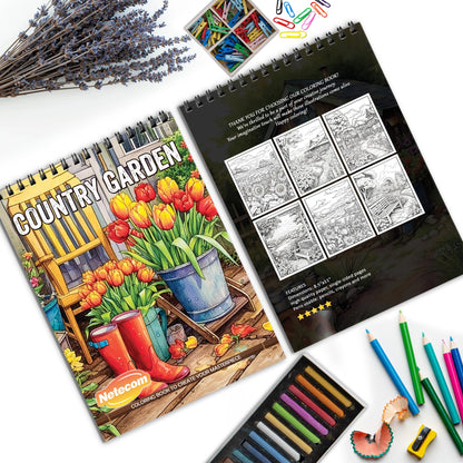 Country Garden Spiral Bound Coloring Book, Idyllic Country Gardens for a Calming and Floral Artistic Retreat, Perfect for Garden Enthusiasts and Nature Fans