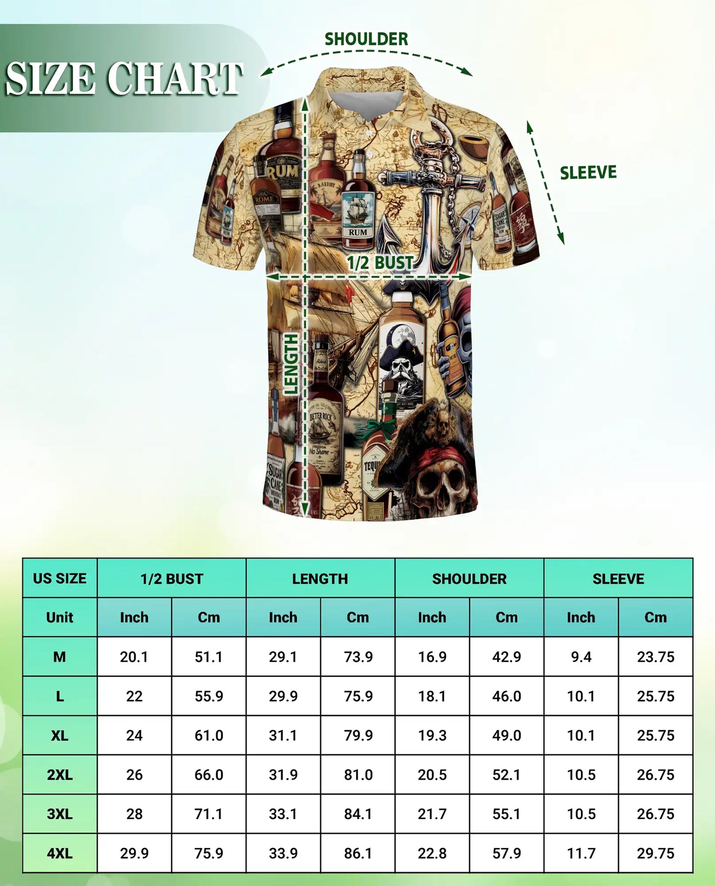 Pirate Rum Polo Shirt – Nautical Treasure Map Print | Netecom