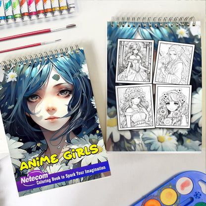 Anime Girls Spiral Bound Coloring Book,  Experience 30 Charming Coloring Pages, Celebrating Cute and Lively Anime Girls in Playful Scenes