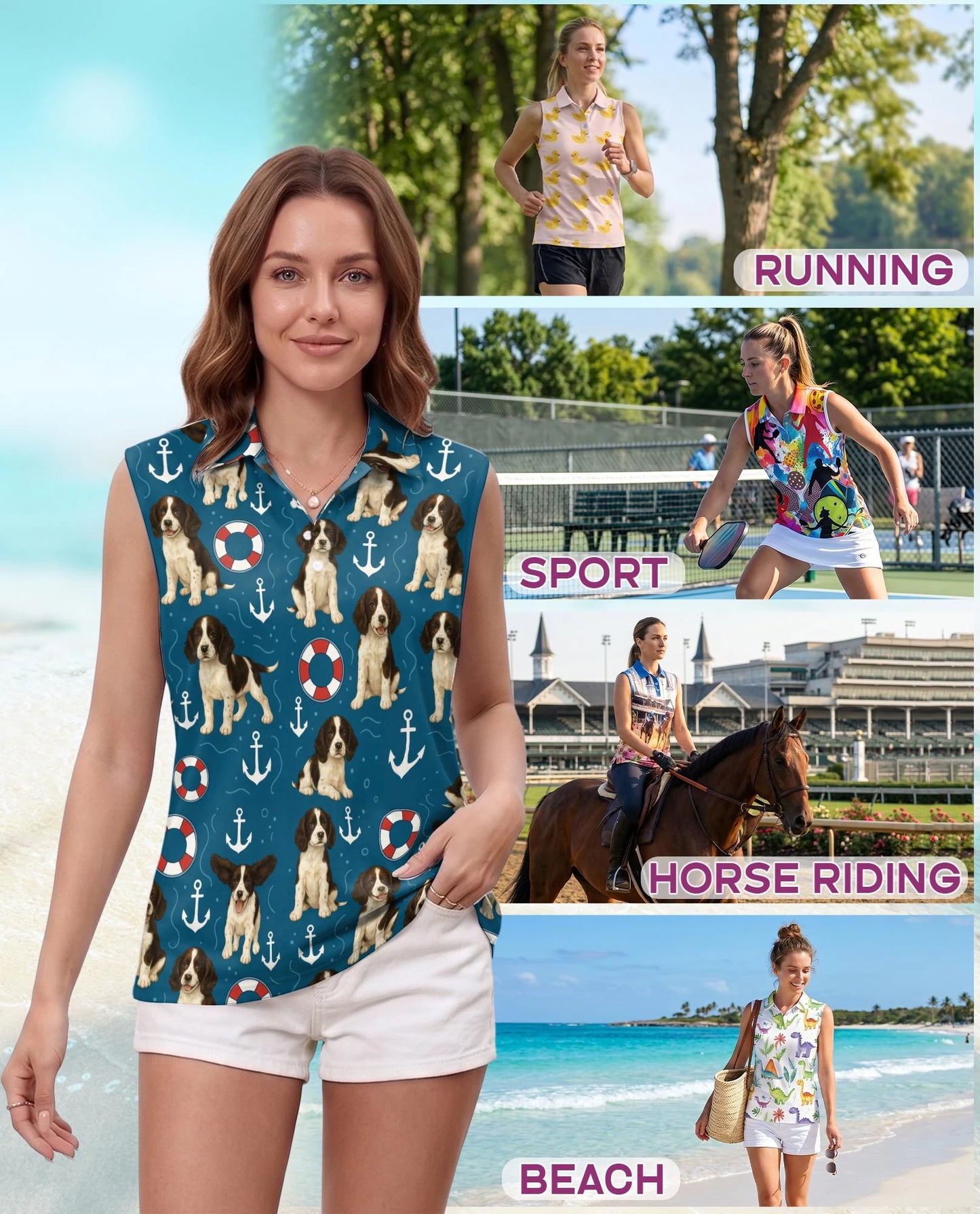 English Springer Spaniel Sleeveless Polo Shirt for Women – Cute Dog Lover Style | Netecom