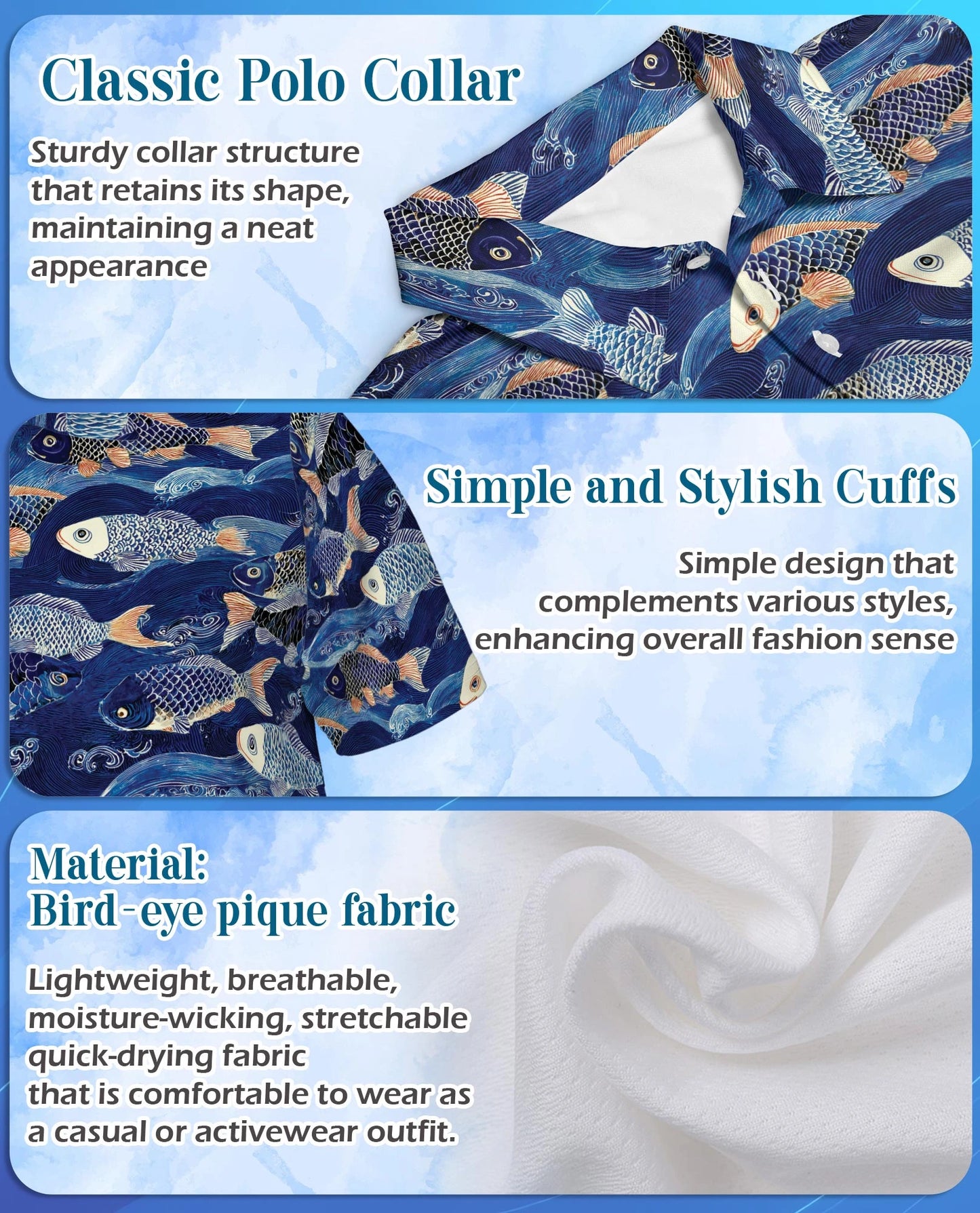 Japanese Koi Fish Pattern Polo Shirt for Men – Traditional Asian Art | Netecom