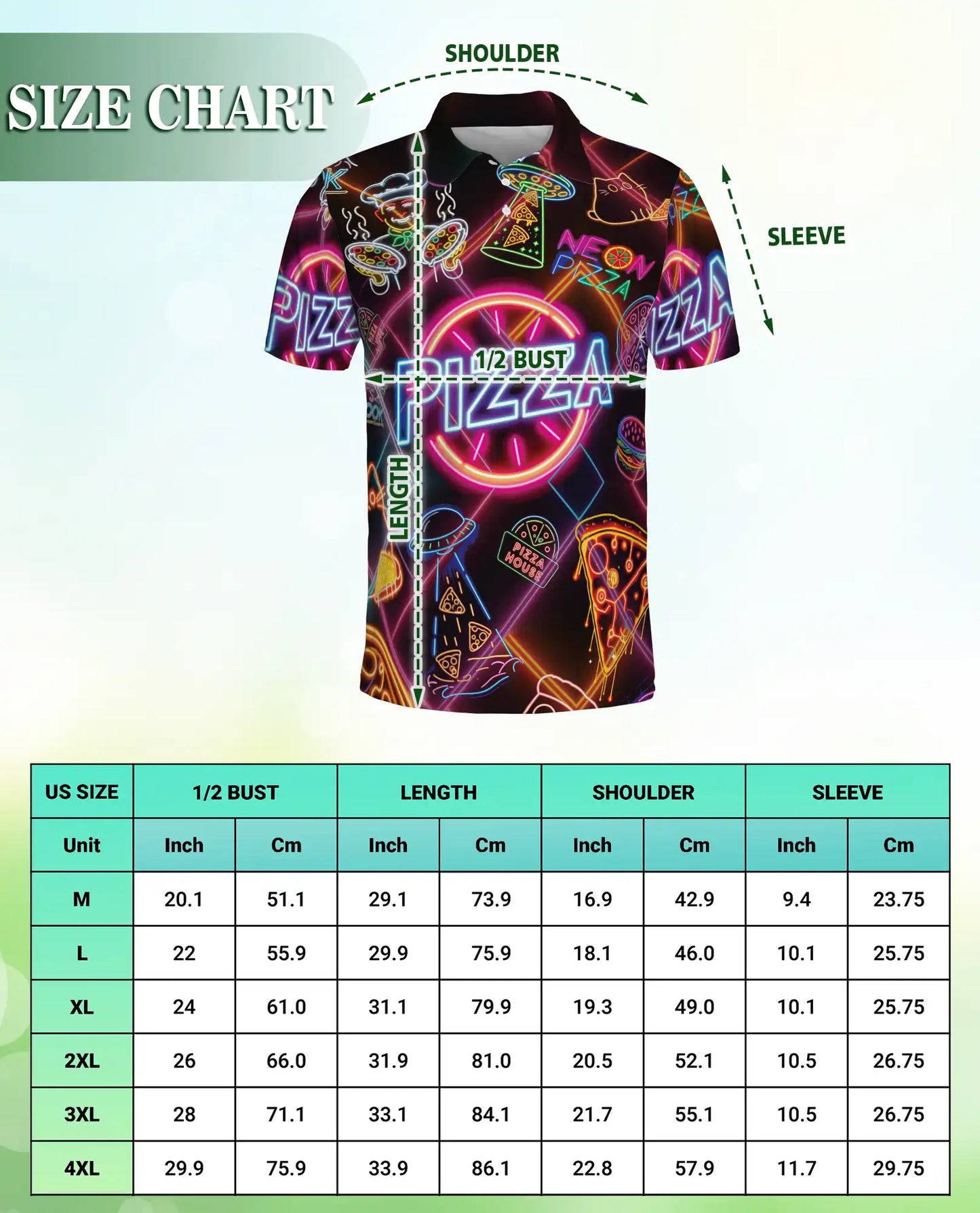 Neon Pizza Party 3D Polo Shirt for Men – Funny Retro Food Lover Style | Netecom