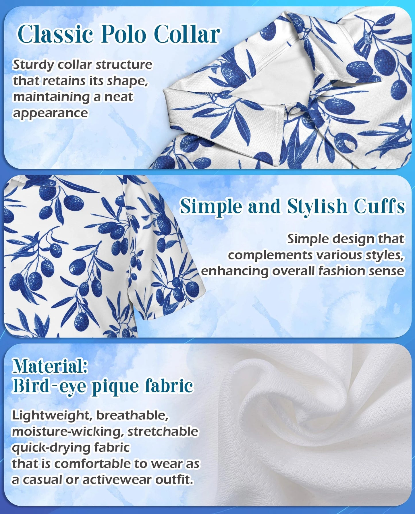 Blueberry Pattern Polo Shirt for Men – Fresh Fruit Summer Style | Netecom