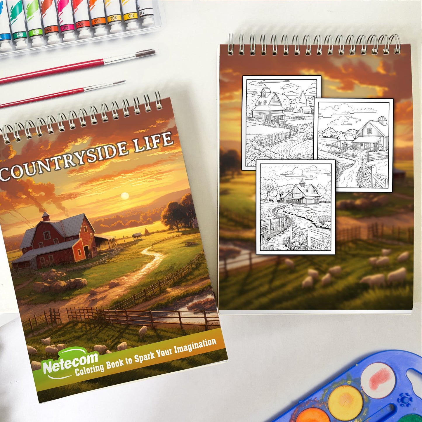 Countryside Life Spiral Bound Coloring Book, Discover the Tranquility of the Countryside with 30 Exquisite Coloring Pages that Showcase the Scenic Landscapes and Charming Elements of Rural Life