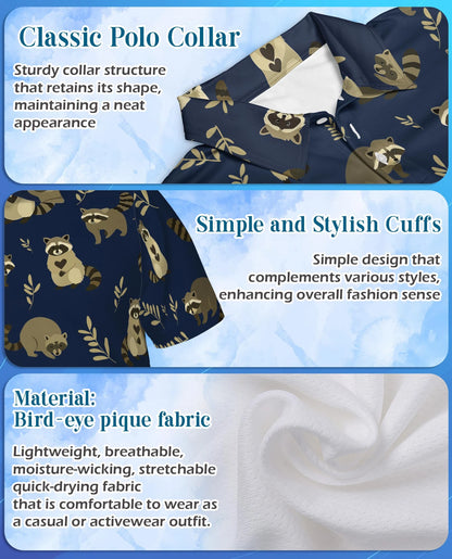 Raccoon Pattern Polo Shirt for Men – Cute Wildlife Animal Style | Netecom