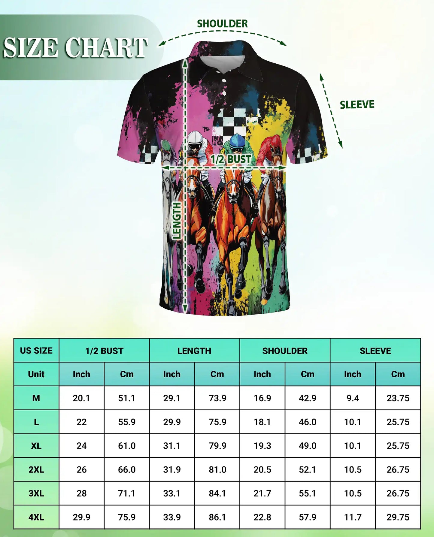 Color Splash Horse Racing 3D Polo Shirt for Men – Dynamic Jockey Derby Style | Netecom