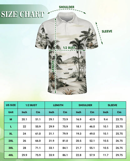 Tropical Landscape 3D Polo Shirt for Men – Vintage Beach Palm Style | Netecom