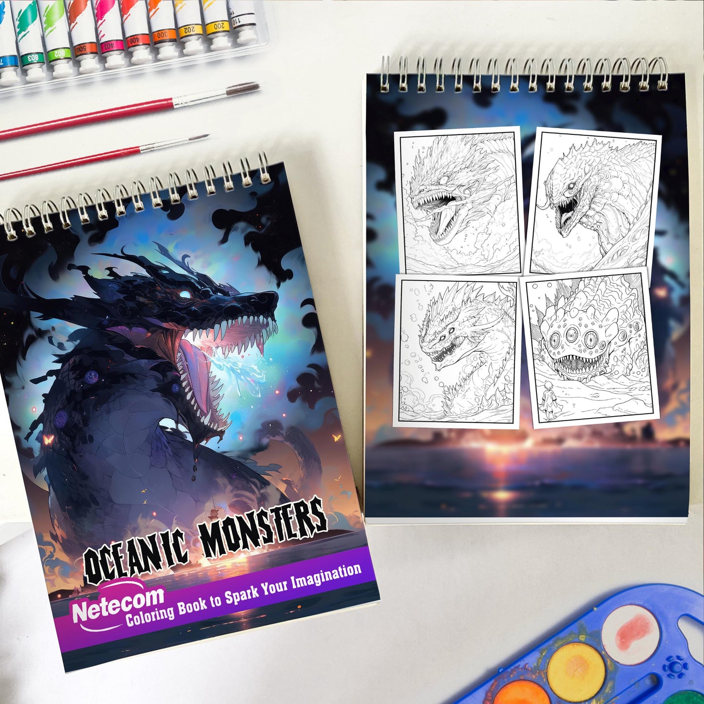 Oceanic Monsters Spiral Bound Coloring Book, Indulge in 30 Dazzling Coloring Pages, Fostering Focus and Creativity as You Confront the Terrifying Creatures of the Deep