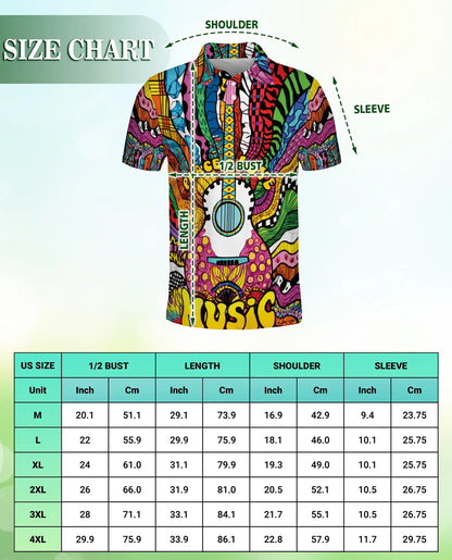 Psychedelic Music 3D Polo Shirt for Men – Colorful Guitar Art Style | Netecom