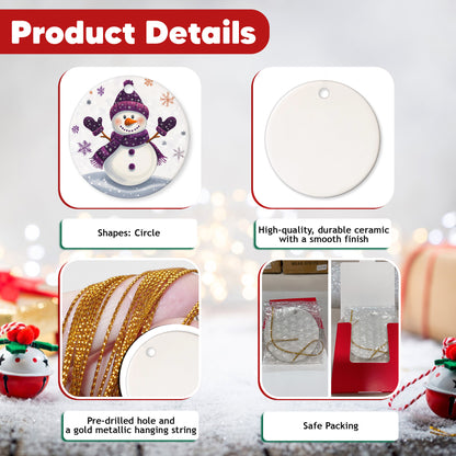 Netecom Funny Purple Snowman Christmas Ornaments, Cute Ceramic Winter Snowman Keepsake Ornament for Christmas Tree Decorations, Gifts for Holiday, Party, Home Decor