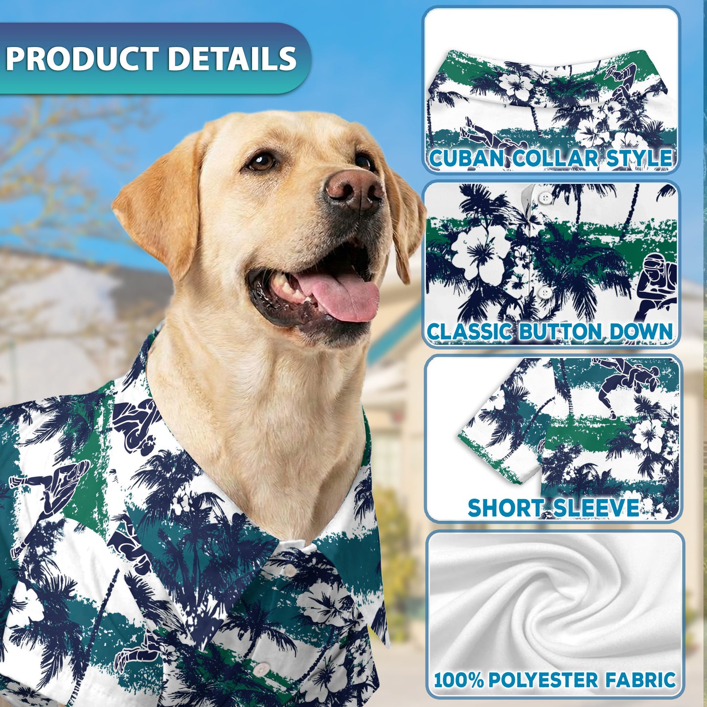 Netecom Matching Wrestling White Palm Aloha Hawaiian Shirt for Dog and Owner, Sport Inspired Summer Shirt, Relaxed Casual Outfit for Pet and Human