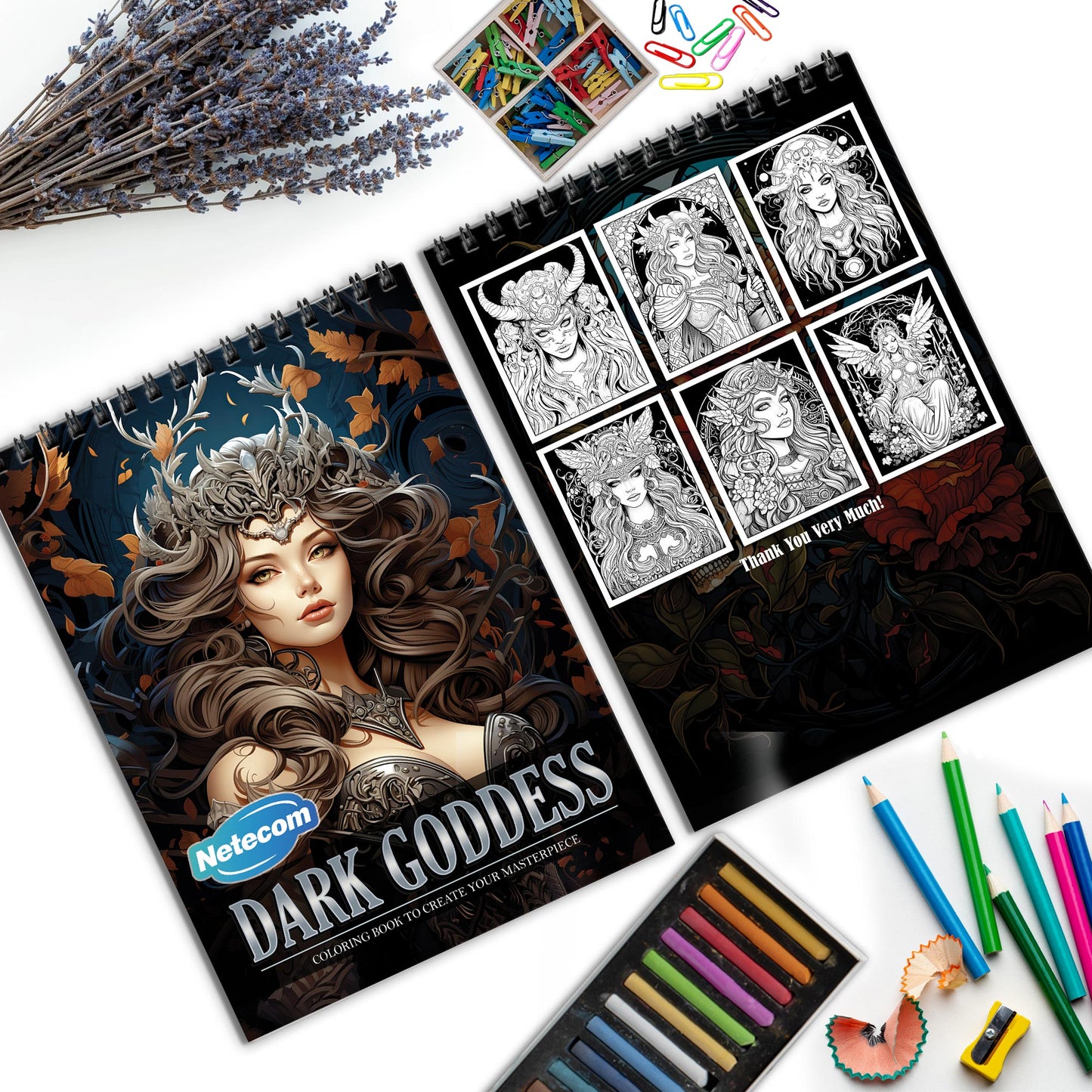 Dark Goddess Spiral Bound Coloring Book, Mystical Dark Goddesses for an Enchanting and Empowering Art Journey, Ideal for Fans of Mythology and Feminine Power