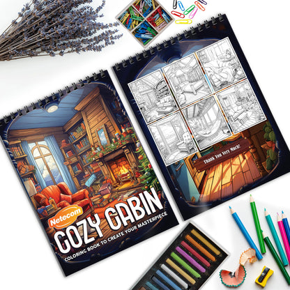 Cozy Cabin Spiral Bound Coloring Book, Serene Cabin Scenes for a Relaxing Retreat, Great for Nature Lovers and Those Seeking Peaceful Escapes