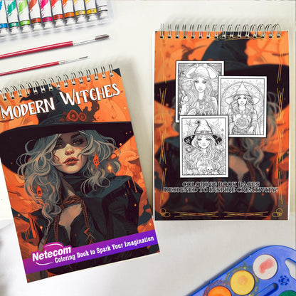 Modern Witches Spiral Bound Coloring Book, Dive into 30 Intriguing Coloring Pages, Showcasing Modern Witches Engaged in Sacred Practices and Ancient Traditions