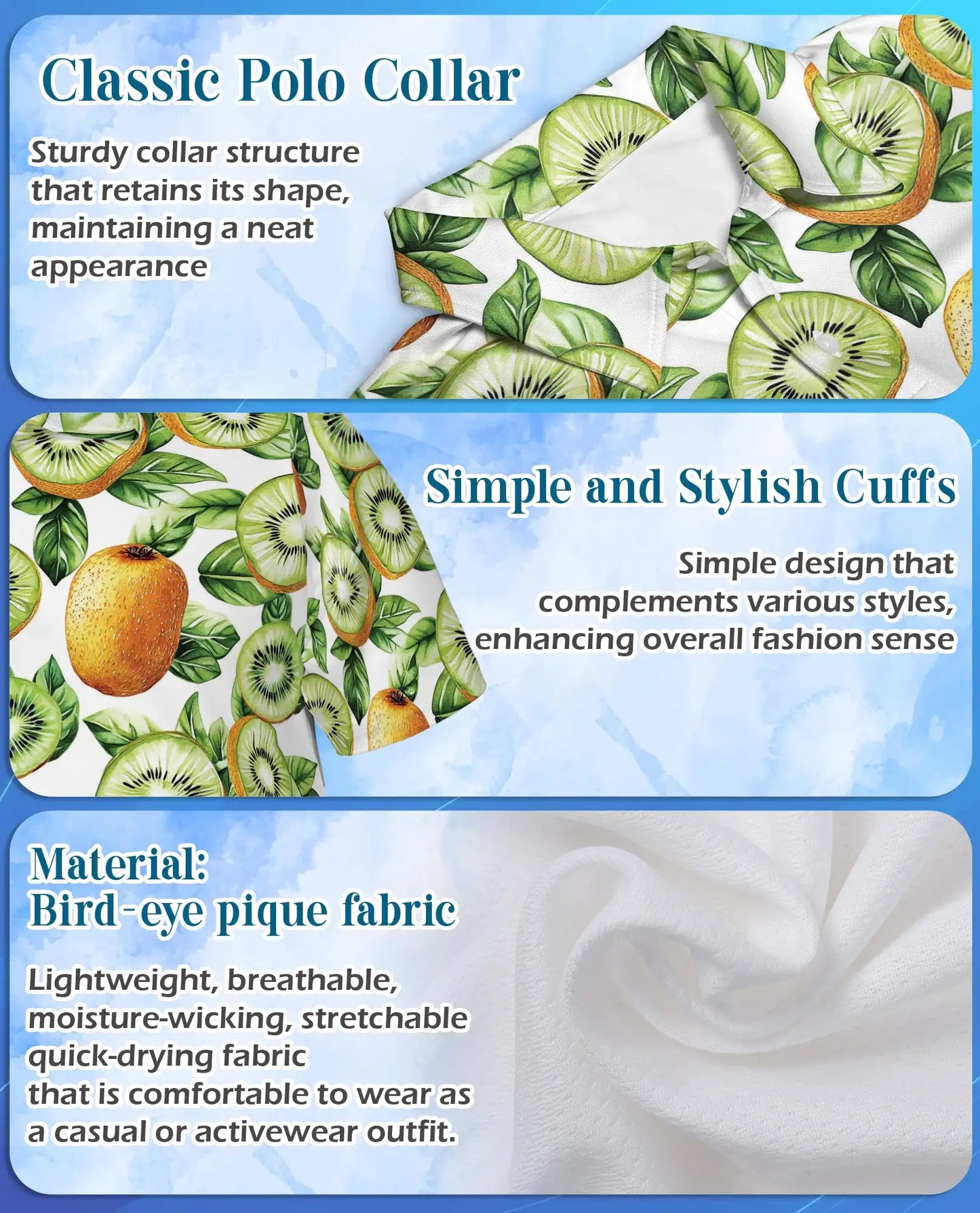 Kiwi Fruit Polo Shirt - Tropical Botanical Summer Style | Netecom