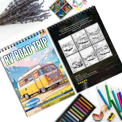 RV Road Trip Spiral Bound Coloring Book, Scenic Road Trip Adventures to Color, Perfect for Travel Enthusiasts and Those Seeking an Artistic Journey