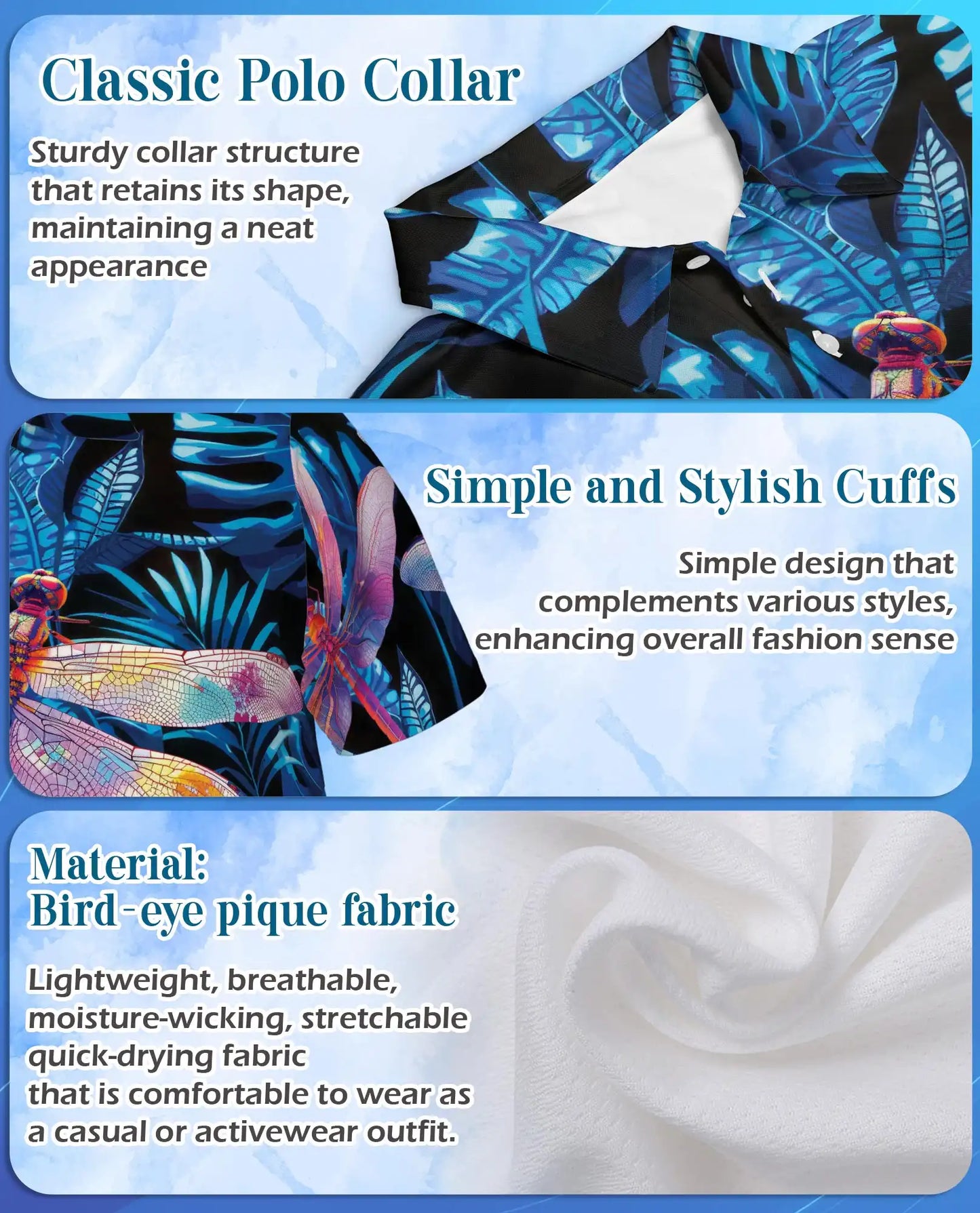 Dragonfly Tropical Polo Shirt for Men – Colorful Dragonfly Print | Netecom