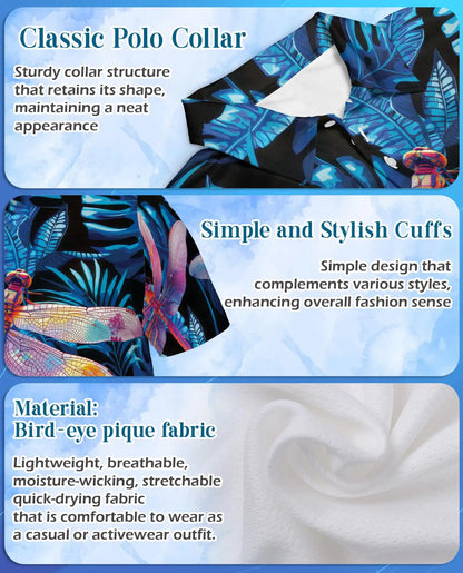 Dragonfly Tropical Polo Shirt for Men – Colorful Dragonfly Print | Netecom
