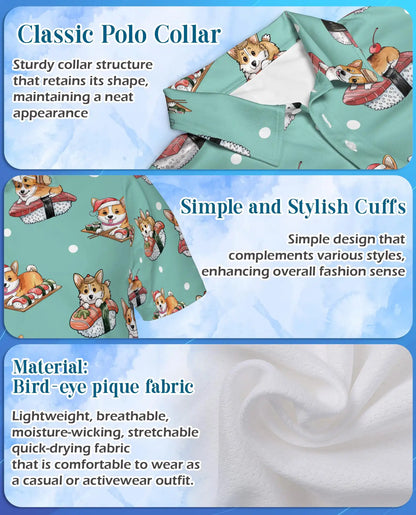 Cute Corgi Sushi Polo Shirt for Men - Funny Japanese Food | Netecom