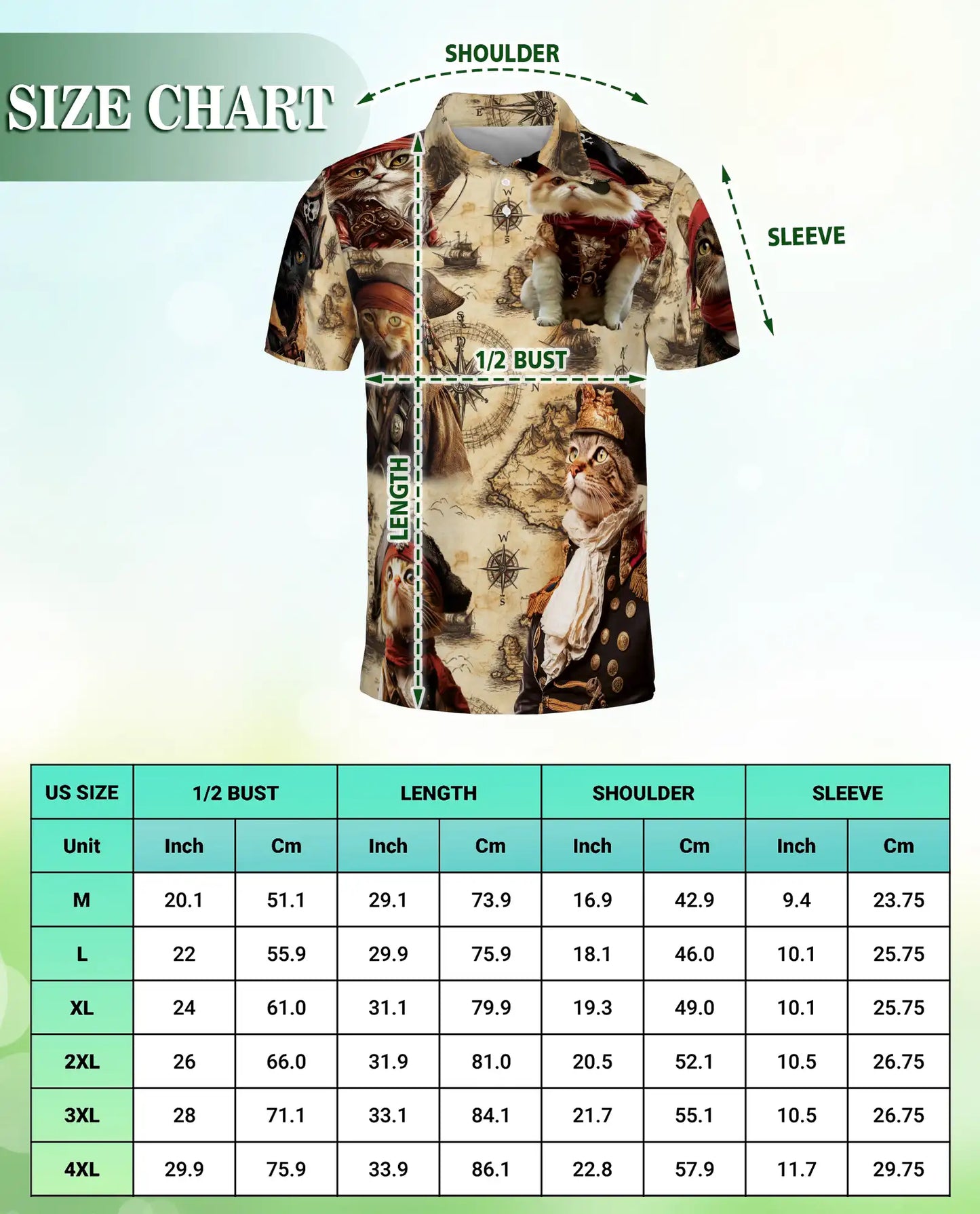 Pirate Cat 3D Polo Shirt for Men – Vintage Nautical Adventure Style | Netecom