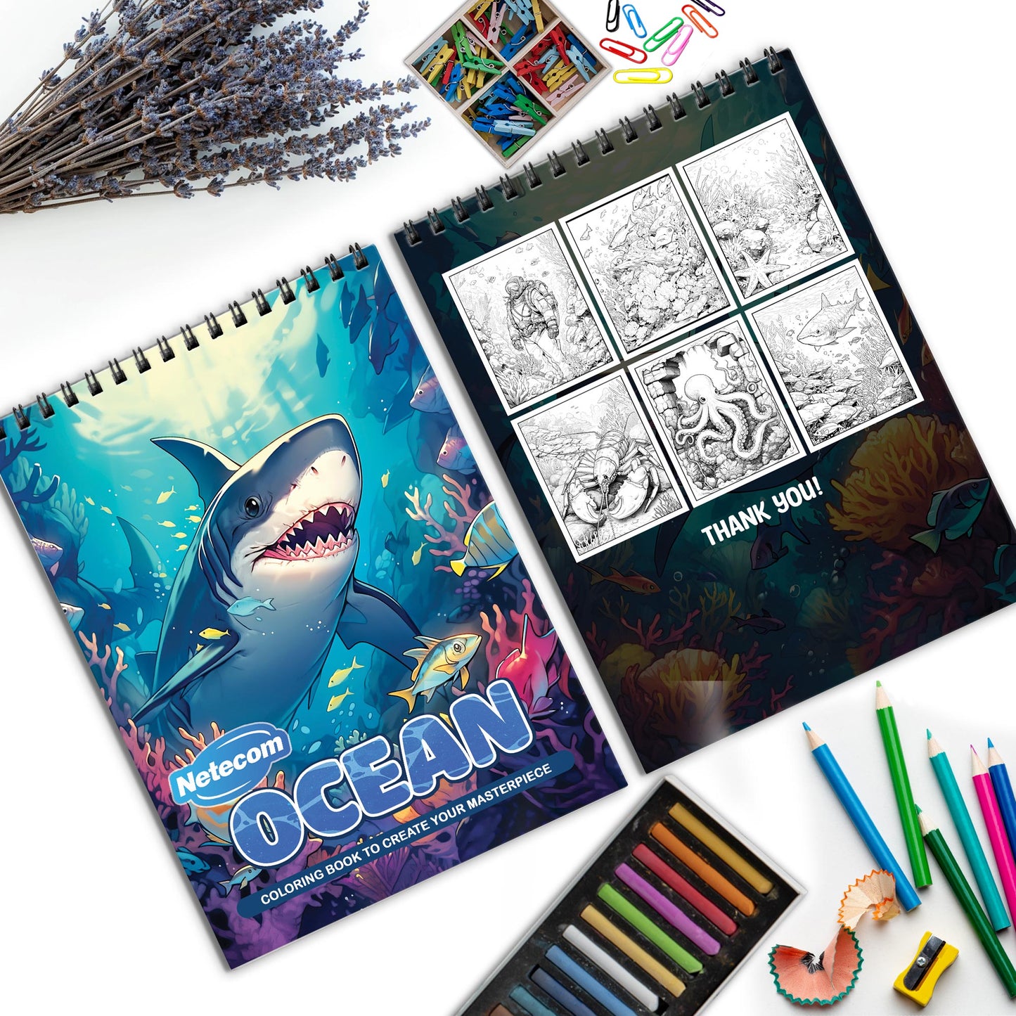 Ocean Spiral Bound Coloring Book, Underwater Ocean Wonders for a Relaxing Dive into Art, Perfect for Marine Life Enthusiasts and Sea Lovers