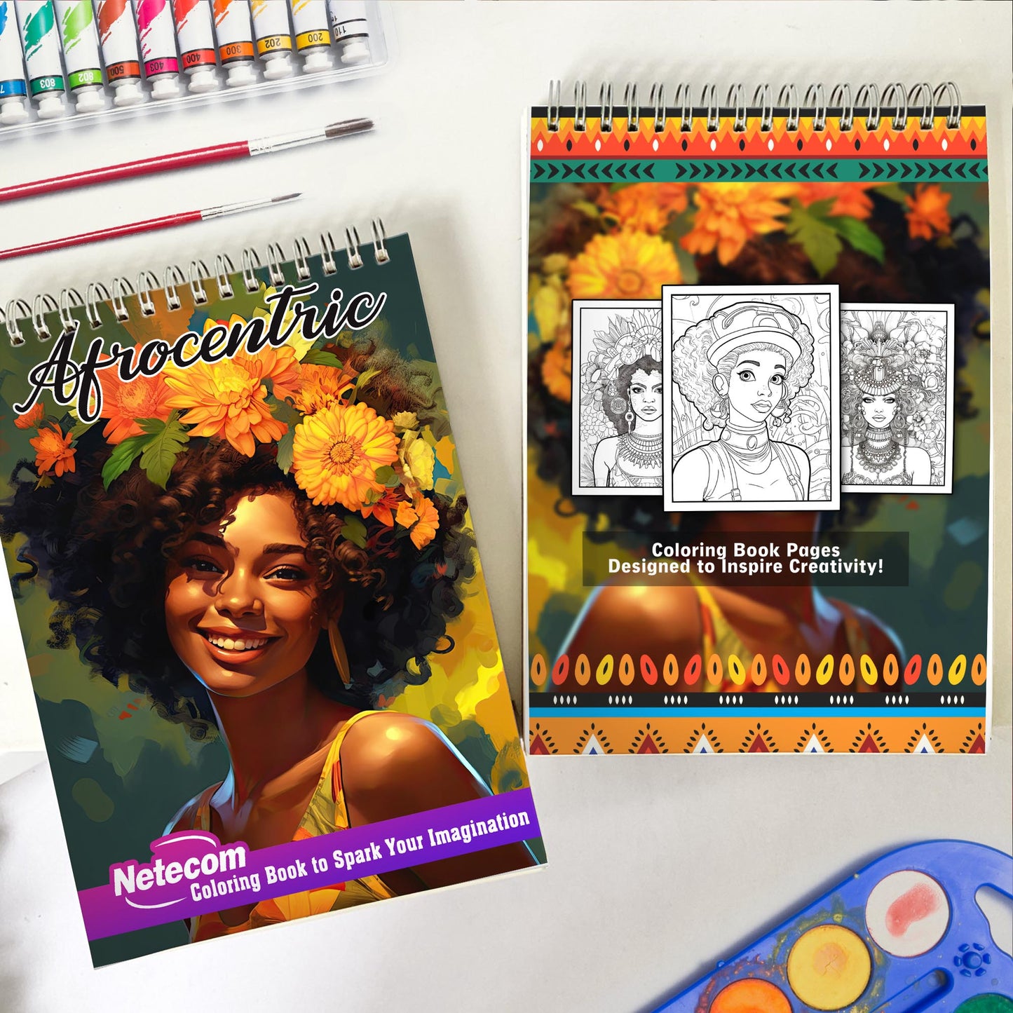 Afrocentric Spiral Bound Coloring Book, Unleash Your Creativity with 30 Vibrant Coloring Pages, Showcasing the Beauty and Richness of Afrocentric Culture