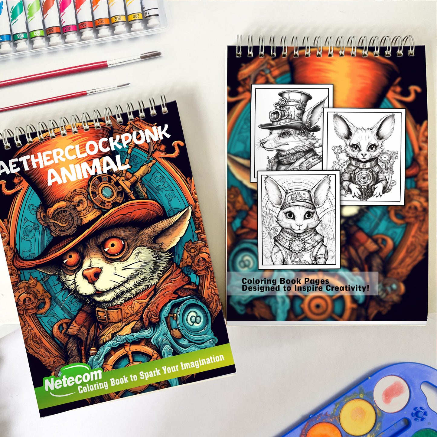 Aether Clockpunk Animals Spiral Bound Coloring Book, Discover the Whimsical Fusion of Nature and Machinery with 30 Exquisite Aether Clockpunk Animals Coloring Pages for Fans of Clockwork Art to Bring Mechanical Beasts to Life