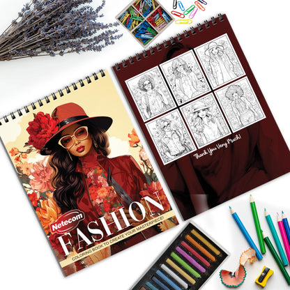 Fashion Spiral Bound Coloring Book, Stylish Fashion Designs for a Chic Coloring Experience, Great for Fashionistas and Style Enthusiasts