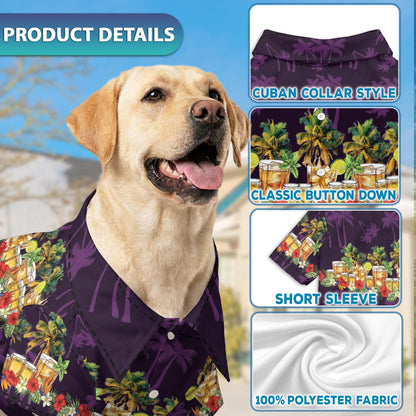 Netecom Matching Tequila Aloha Hawaiian Shirt for Dog and Owner, Aloha Summer Shirt, Tropical Tequila Drink Print Outfit for Pet and Human, Beach Vacation Casual Wear