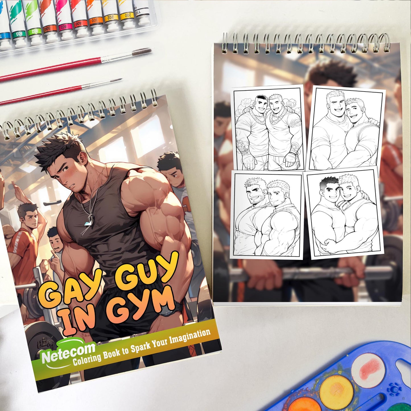 Gay Guy In Gym Spiral Bound Coloring Book, Unleash Your Creativity in a Fitness-Filled Setting with 30 Empowering Pages of Gym Scenes.