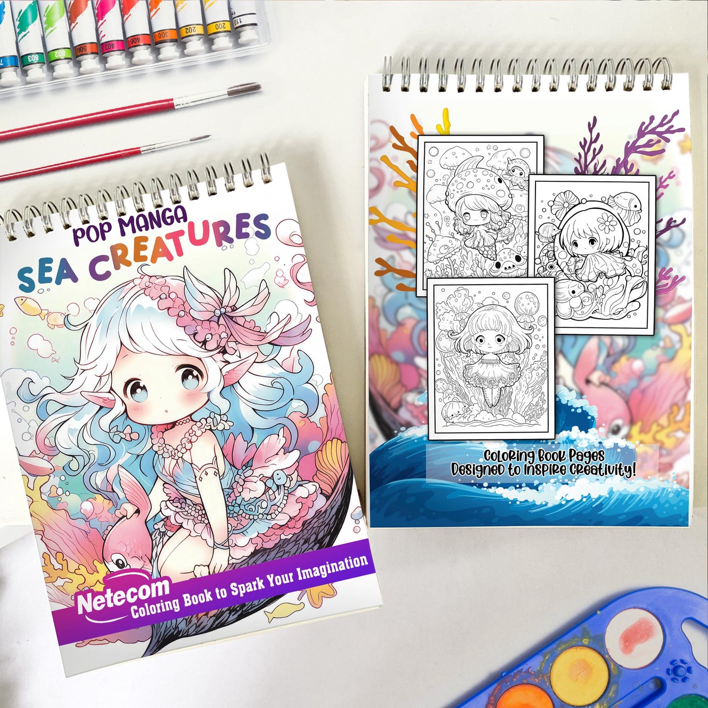 Pop Manga Sea Creatures Spiral Bound Coloring Book: 30 Exquisite Coloring Pages to Bring these Fascinating Creatures to Life