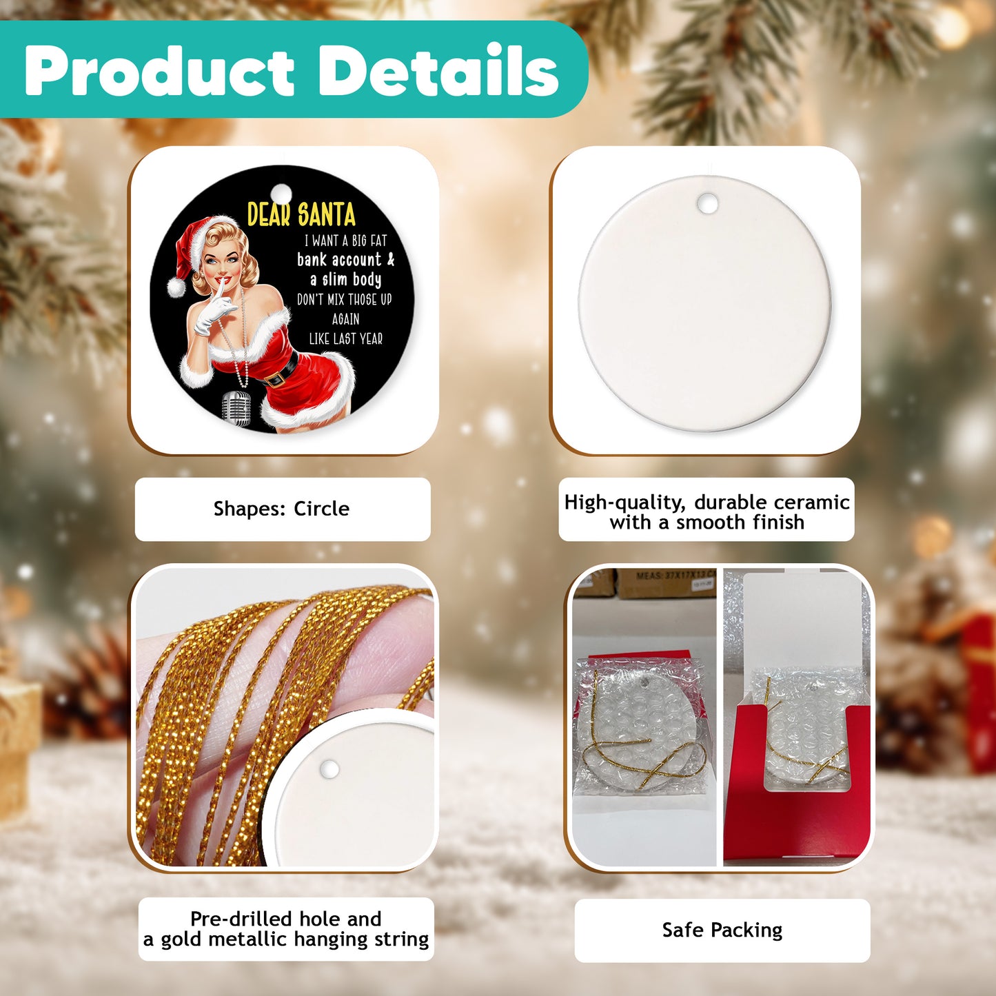 Netecom Funny Christmas Ornament, Big Fat Bank Account & A Slim Body Ceramic Ornament for Xmas Tree Hanging Decorations Gift, Home Decor, Holiday Party Present