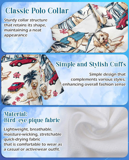 Surfing Dog Beach Polo Shirt - Coastal Tropical Vacation Style | Netecom