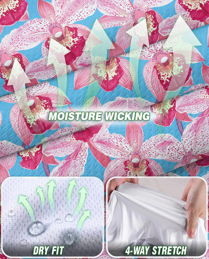 Pink Orchids Blue Sky Sleeveless Polo Shirt for Women – Tropical Floral Style | Netecom