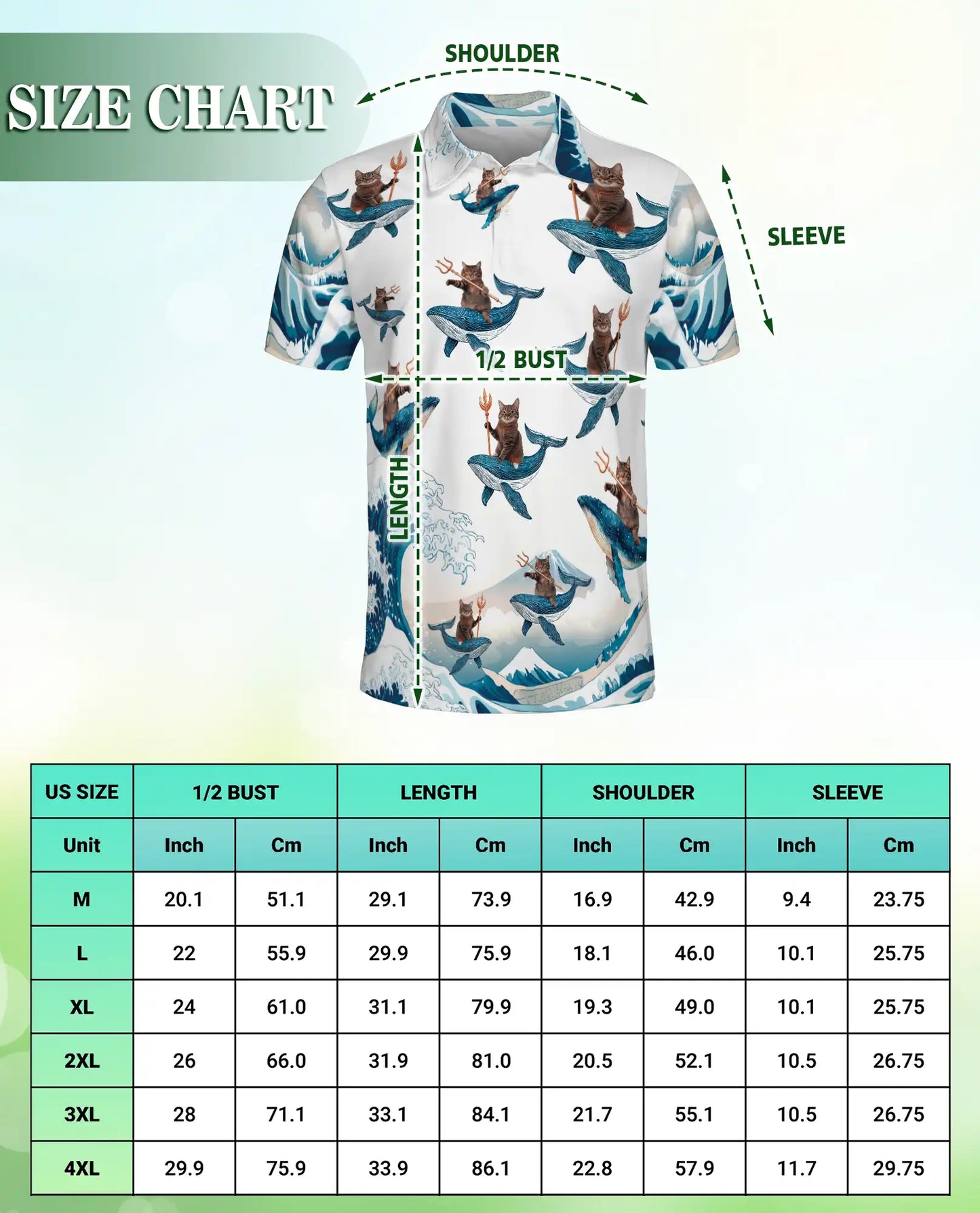 Funny Cat Riding Whale 3D Polo Shirt for Men – Ocean Fantasy Animal Style | Netecom