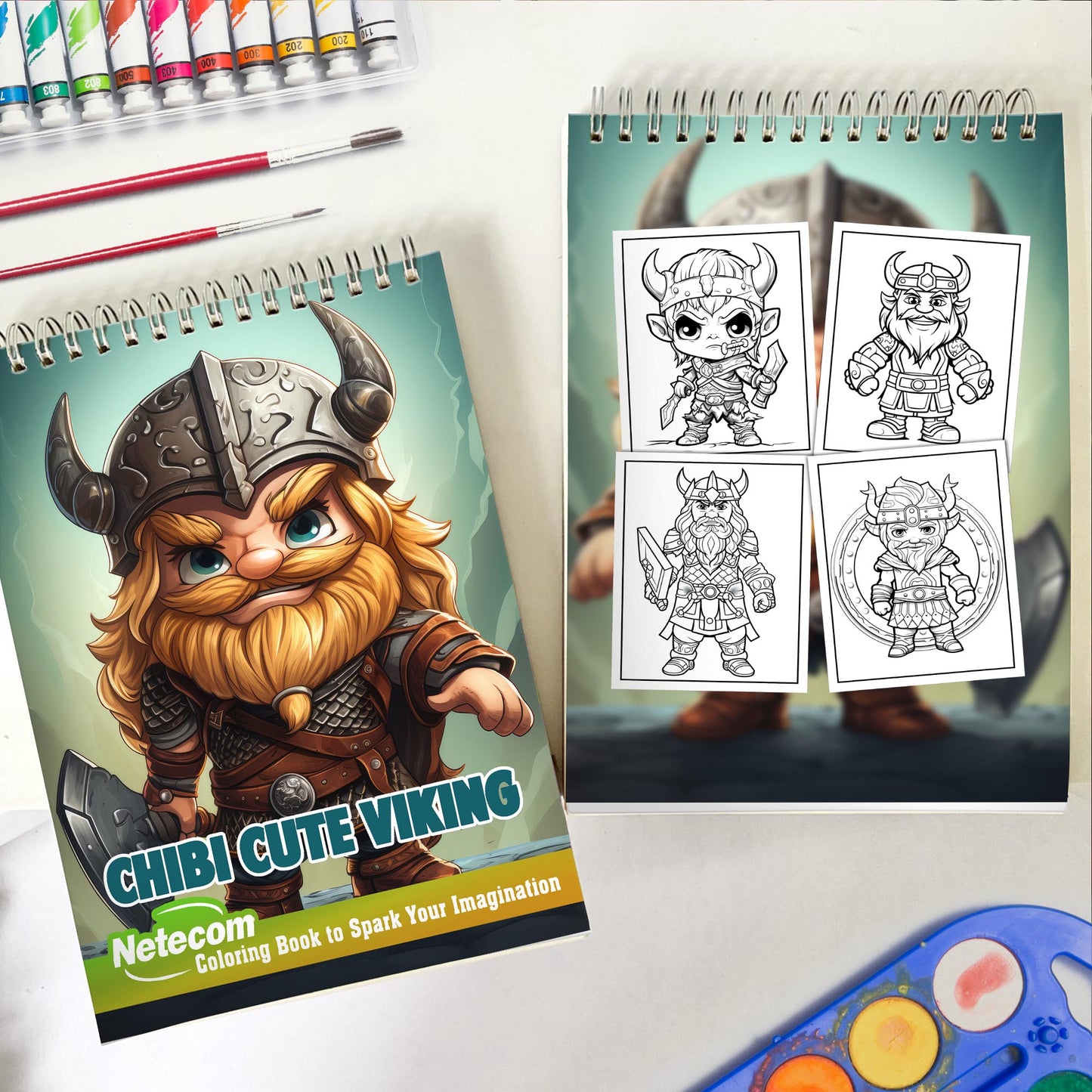 Chibi Cute Viking Spiral Bound Coloring Book, Unleash Your Creativity with 30 Adorable Chibi Viking Coloring Pages