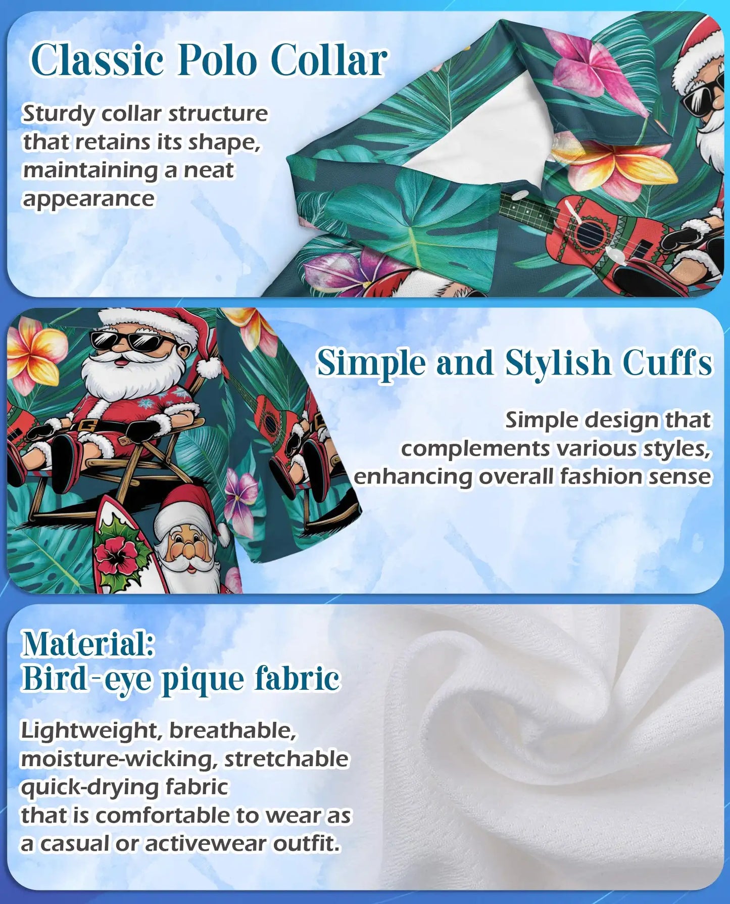 Tropical Santa Polo Shirt - Beach Christmas Surfing Holiday Design | Netecom