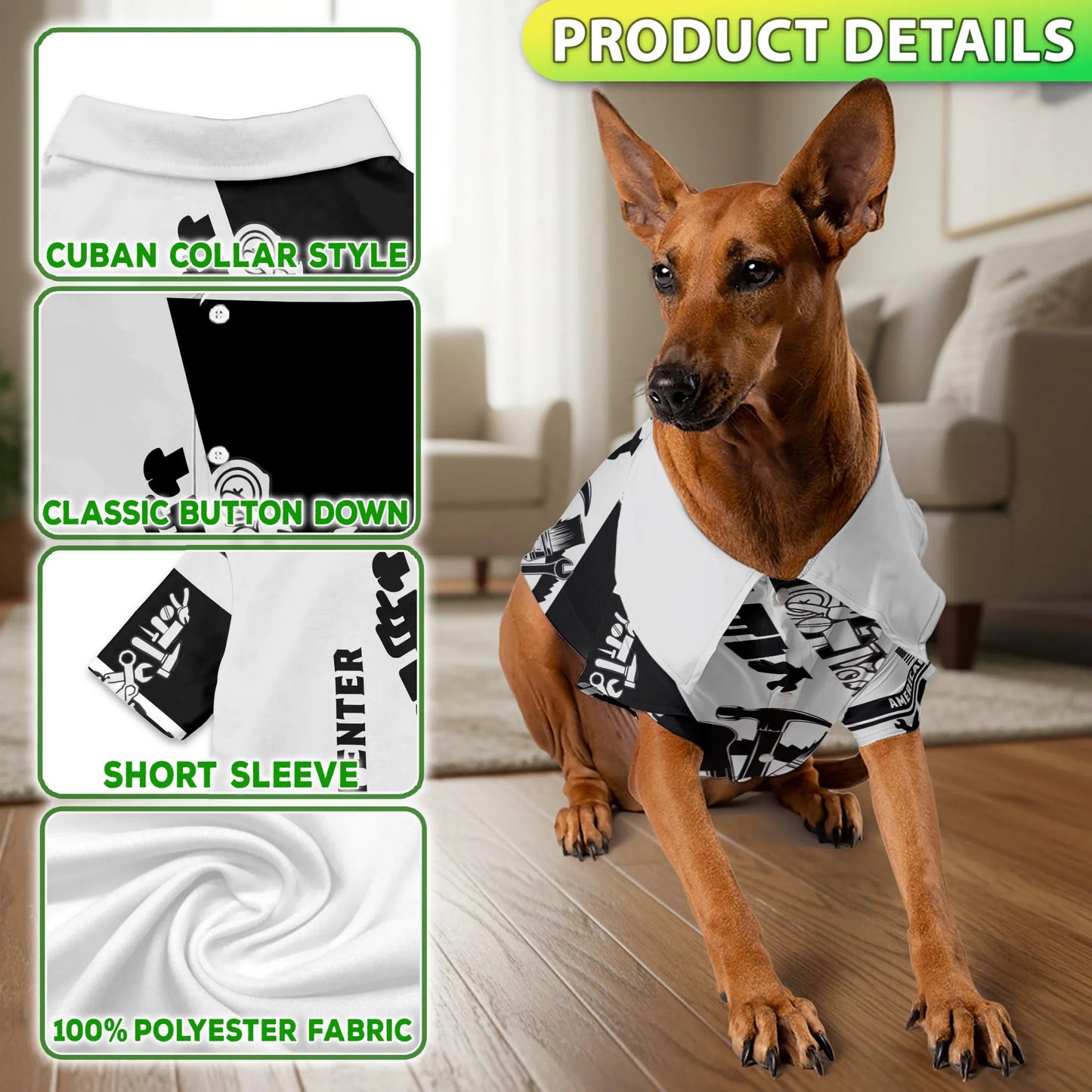 Carpenter Black White 3D Tools Hawaii Dog and Owner Matching Button Shirts